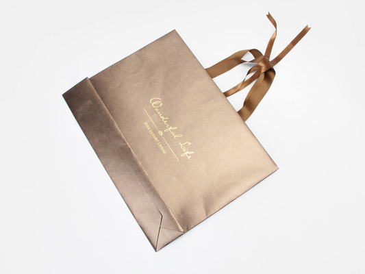 Bright Gold Iridescent Paper Bags Screen Printing Brown Paper Gift Bags