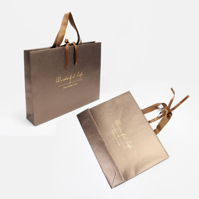 Bright Gold Iridescent Paper Bags Screen Printing Brown Paper Gift Bags