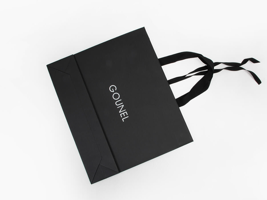 Full Embossing Black Dyed Garment Paper Shopping Bags With Handles