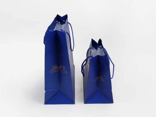 C1S C2S Glossy Coated Personalized Paper Bags Sea Blue Garment Shopping Paper Bags