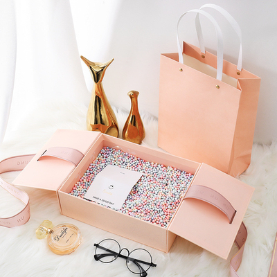 4C 6C Full Color Rigid Cardboard Box Pink Cosmetc Gift Box With Ribbon